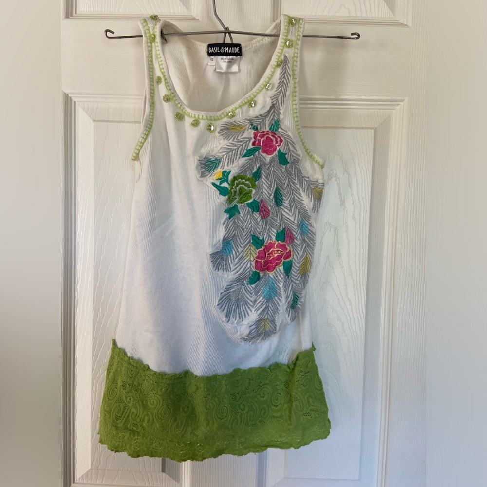 Basil & Maude Embroidered Tank Top, XS